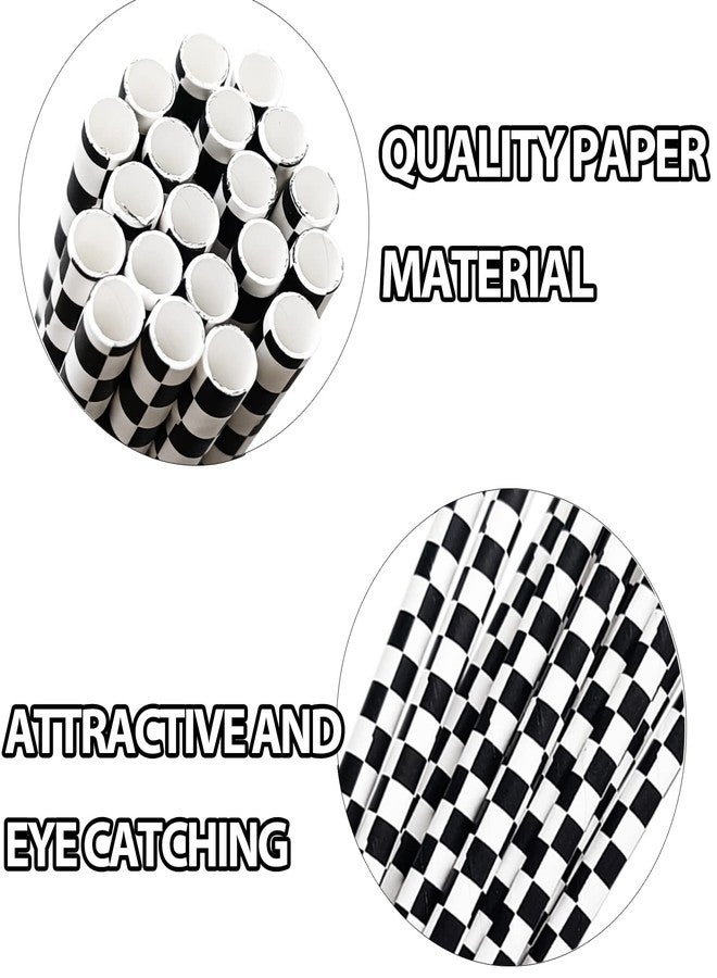 EaciTown 50 Pcs Checkered Flag Paper Straws Racing Car Straws Black and White Checkered Drinking Straws for Racing Birthday Party Decorations - Image 2